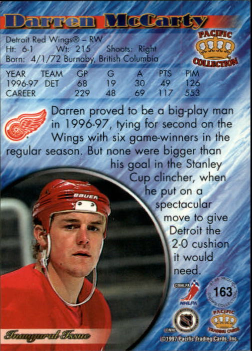 1997-98 Pacific Copper #163 Darren McCarty back image