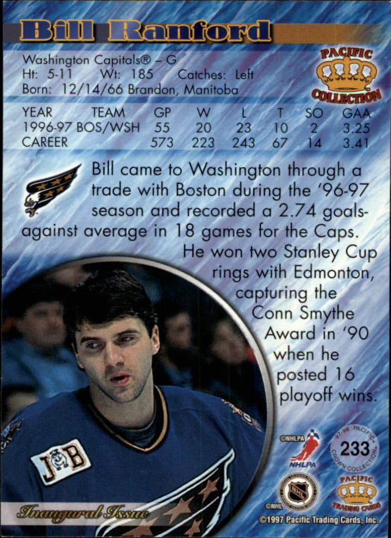 1997-98 Pacific Ice Blue #233 Bill Ranford back image