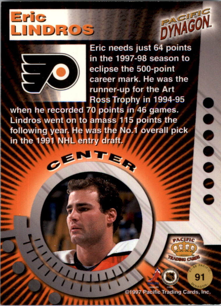 1997-98 Pacific Dynagon Emerald Green #91 Eric Lindros back image