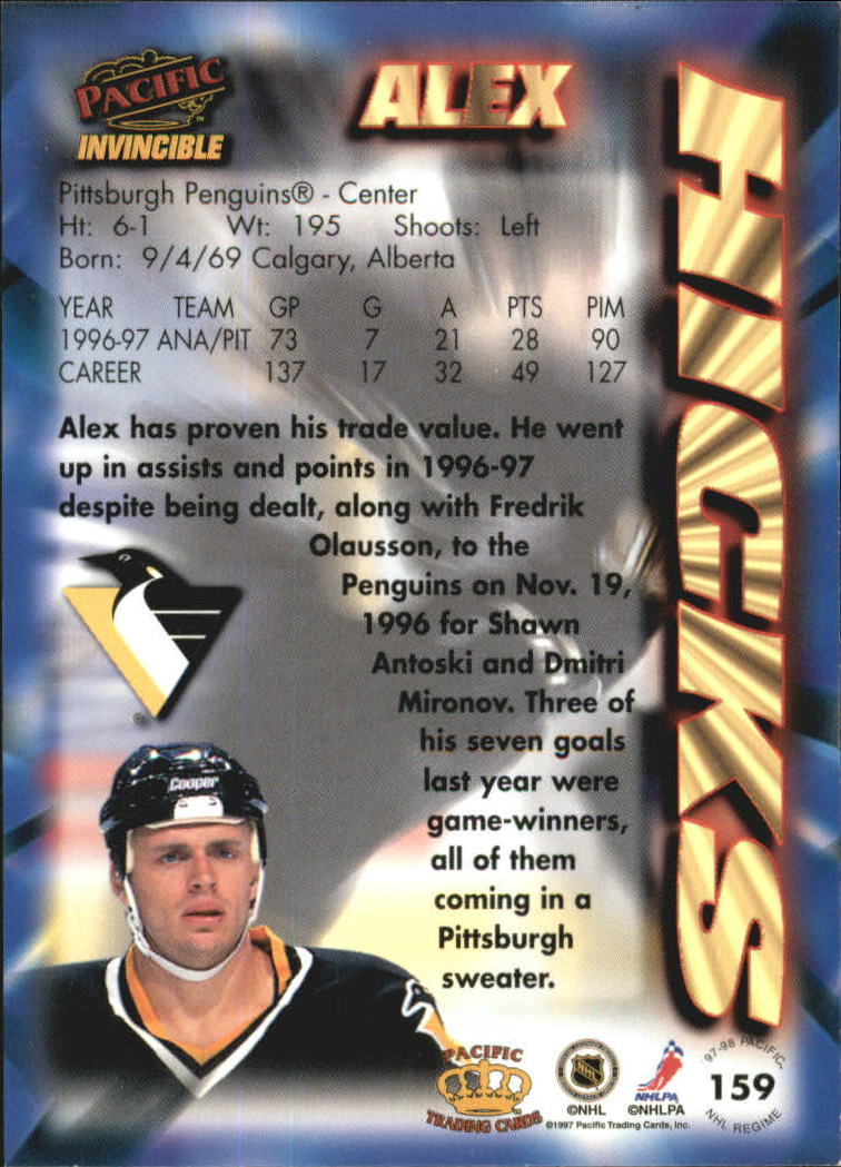1997-98 Pacific Invincible NHL Regime #159 Alex Hicks back image