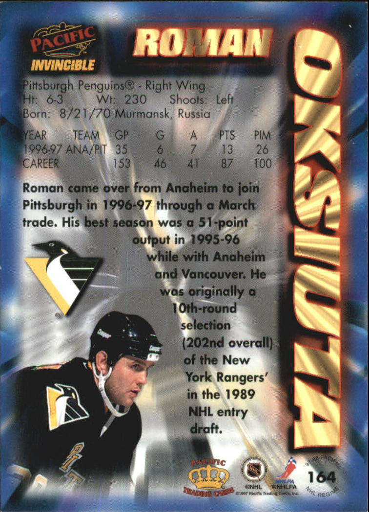 1997-98 Pacific Invincible NHL Regime #164 Roman Oksiuta back image