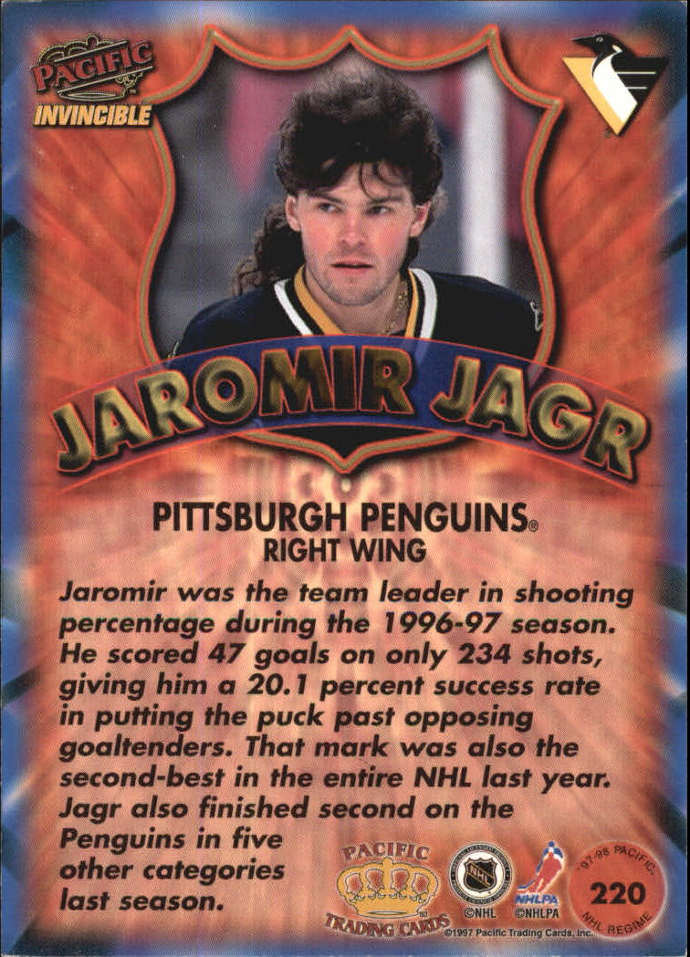 1997-98 Pacific Invincible NHL Regime #220 Jaromir Jagr TL back image
