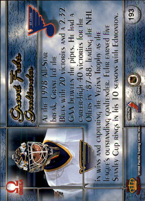 1997-98 Pacific Omega #193 Grant Fuhr back image