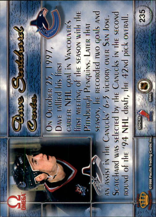 1997-98 Pacific Omega #235 Dave Scatchard RC back image
