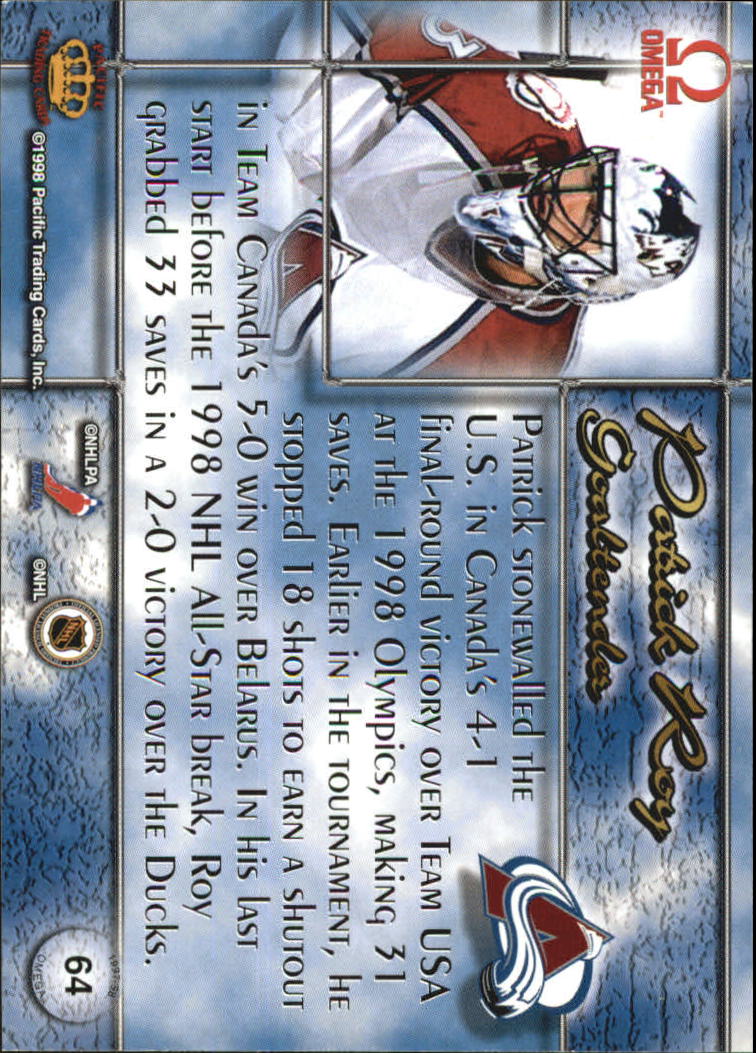 1997-98 Pacific Omega Emerald Green #64 Patrick Roy back image