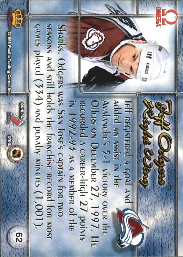 1997-98 Pacific Omega Gold #62 Jeff Odgers back image