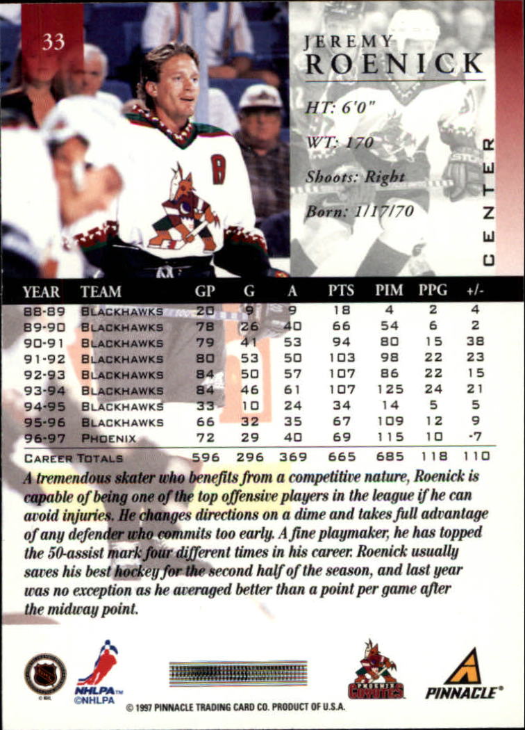 1997-98 Pinnacle #33 Jeremy Roenick back image