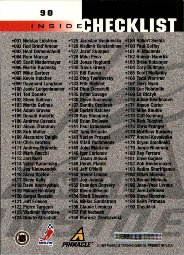 B1892- 1997-98 Pinnacle Inside Hk #s 1-190 +Rookies -You Pick- 15+ FREE US SHIP - Bild 143 von 341