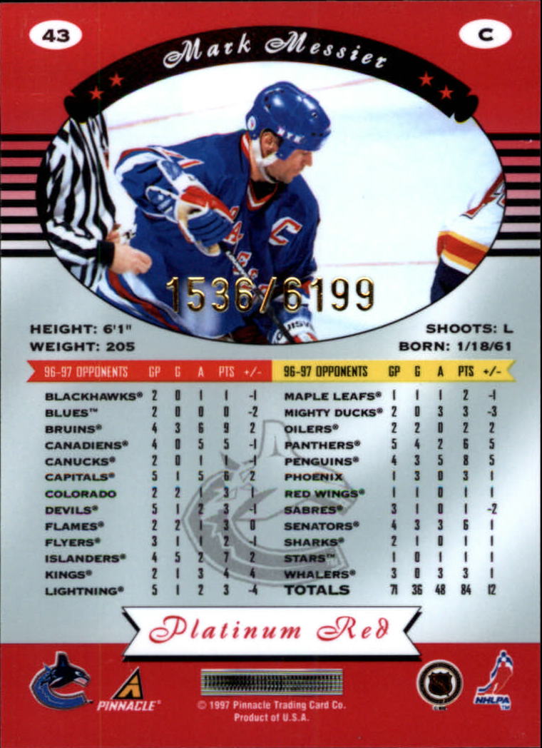 1997-98 Pinnacle Totally Certified Platinum Red #43 Mark Messier back image
