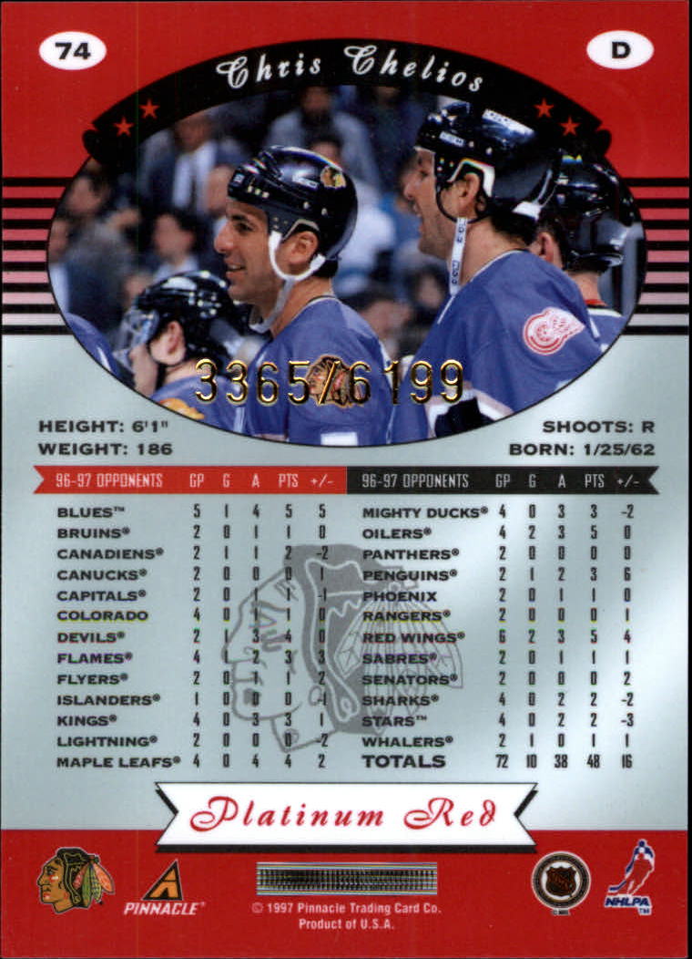 1997-98 Pinnacle Totally Certified Platinum Red #74 Chris Chelios back image