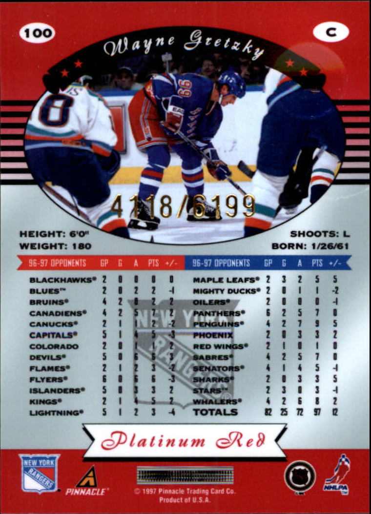 1997-98 Pinnacle Totally Certified Platinum Red #100 Wayne Gretzky back image