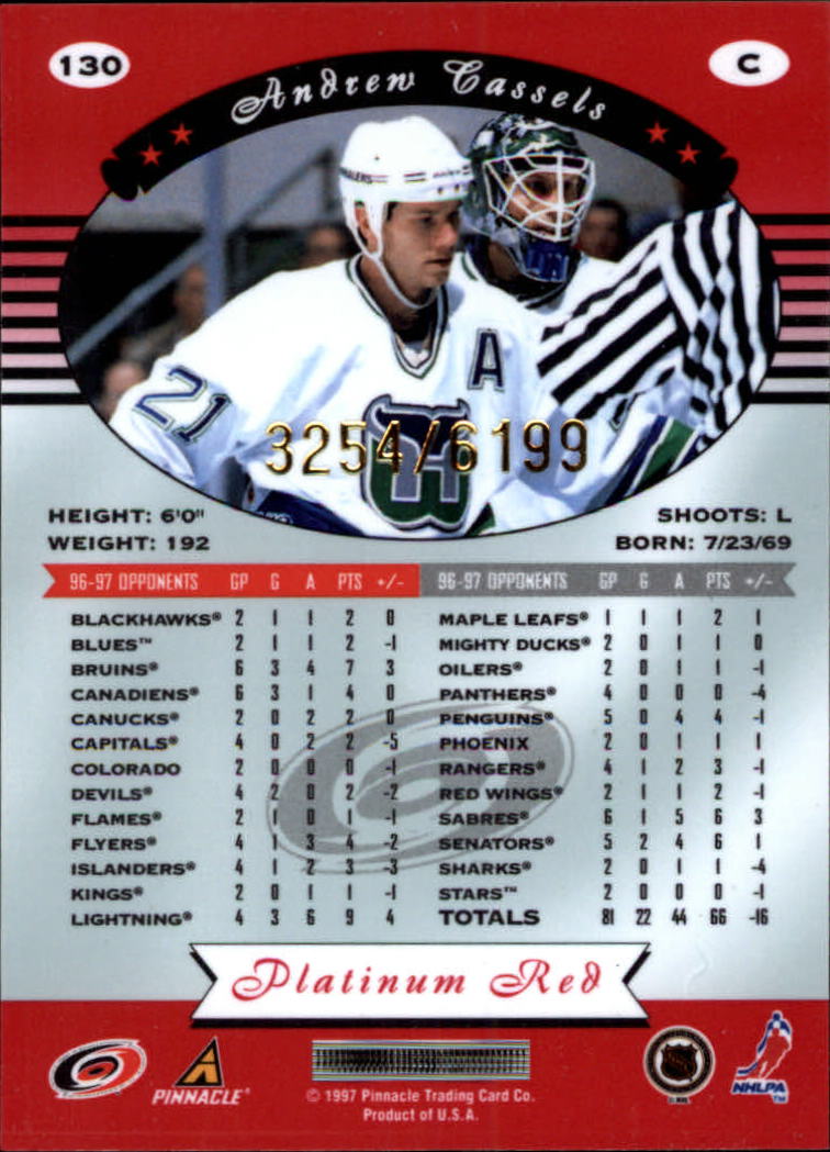 1997-98 Pinnacle Totally Certified Platinum Red #130 Andrew Cassels back image