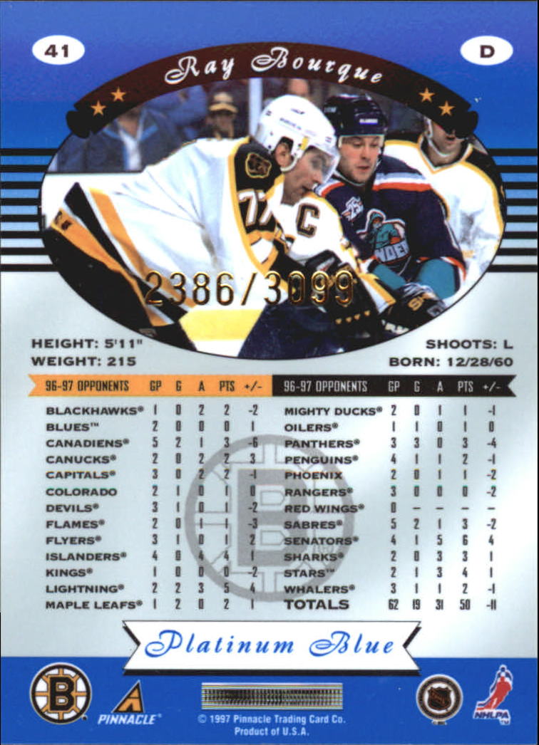 1997-98 Pinnacle Totally Certified Platinum Blue #41 Ray Bourque back image