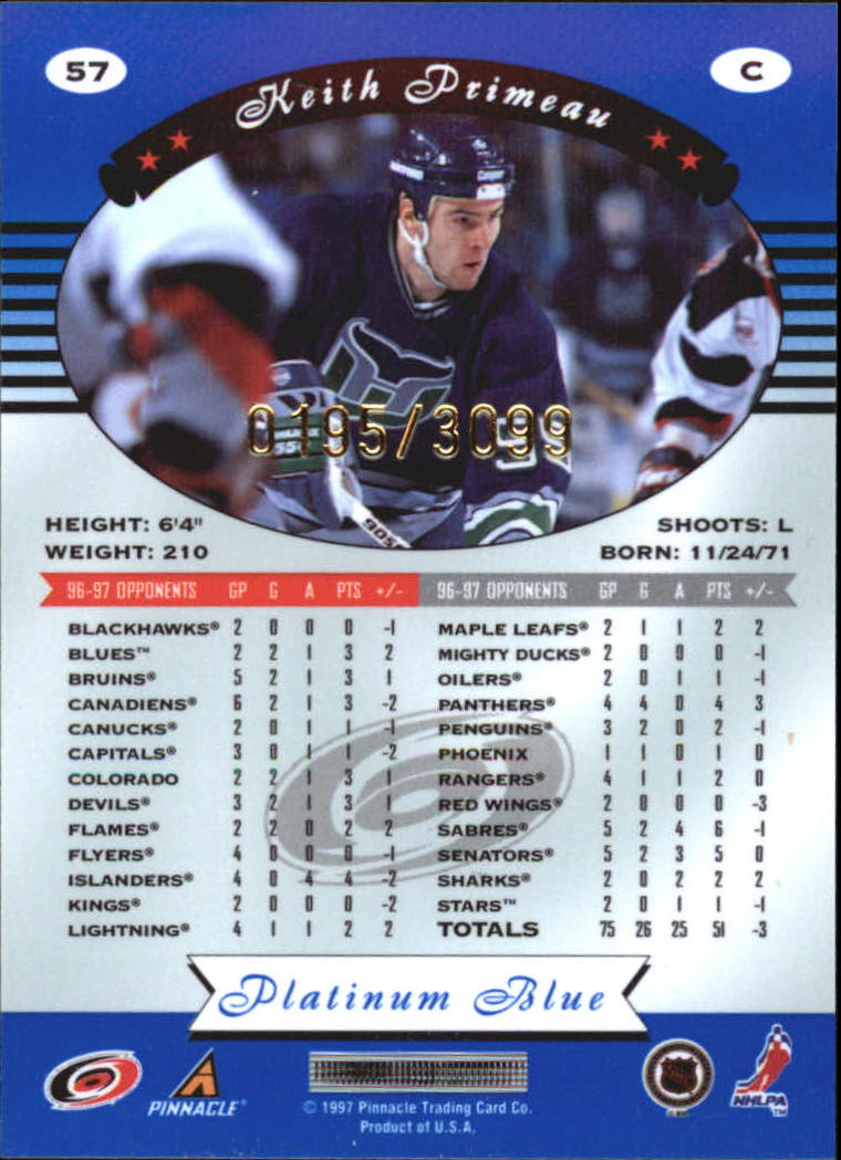 1997-98 Pinnacle Totally Certified Platinum Blue #57 Keith Primeau back image