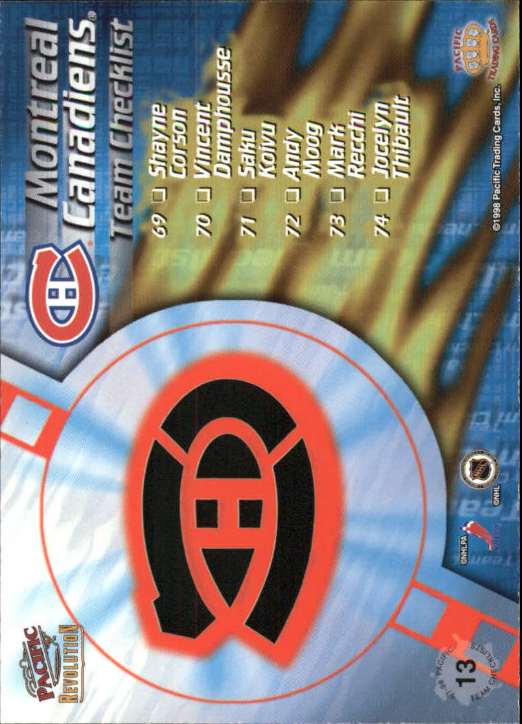 1997-98 Revolution Team Checklist Laser Cuts #13 Saku Koivu back image