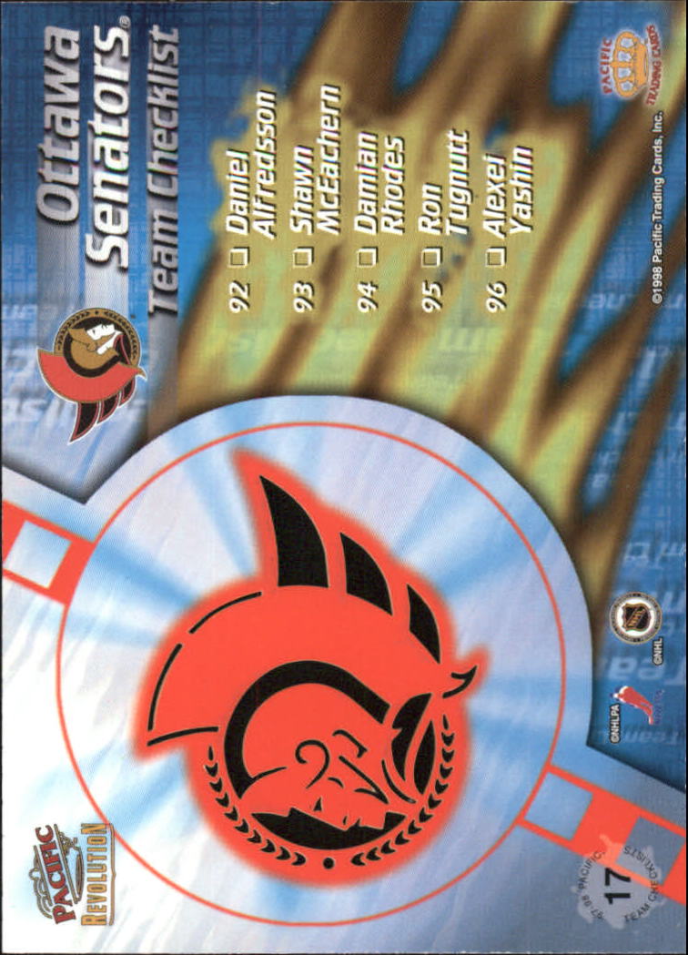1997-98 Revolution Team Checklist Laser Cuts #17 Daniel Alfredsson back image