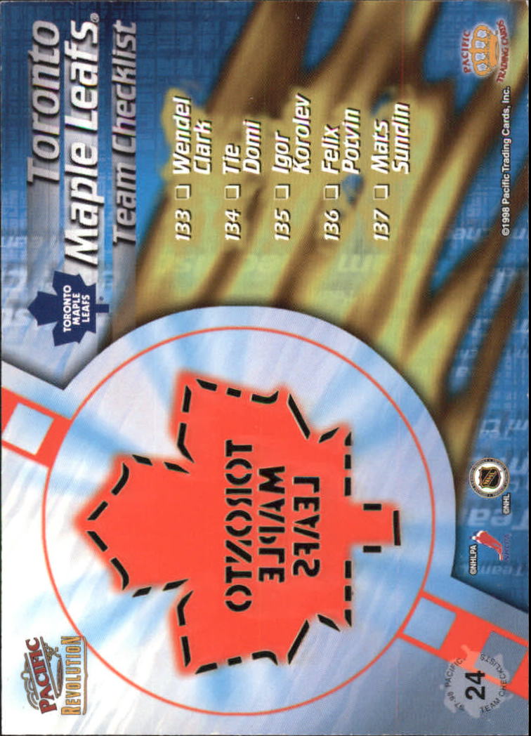 1997-98 Revolution Team Checklist Laser Cuts #24 Mats Sundin back image