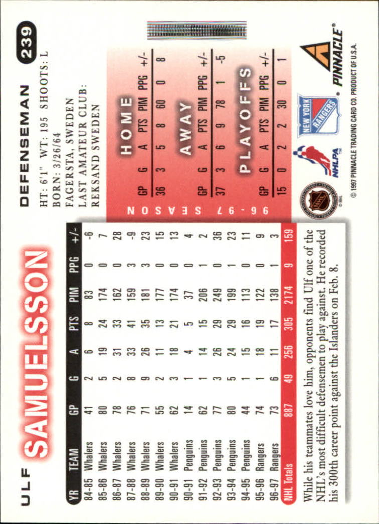1997-98 Score #239 Ulf Samuelsson back image