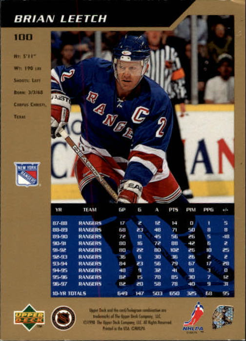 1997-98 SP Authentic #100 Brian Leetch back image