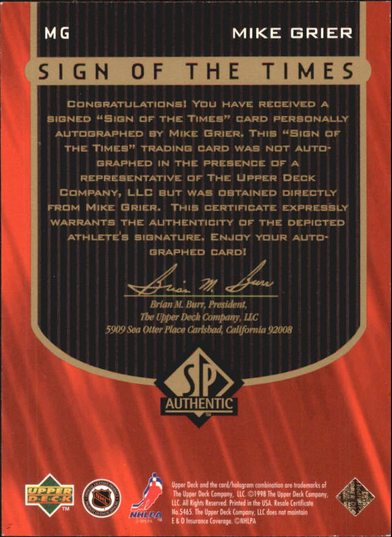 1997-98 SP AUTHENTIC SIGN OF THE TIMES HOCKEY AUTO ASSORTED SINGLES U-PICK - Picture 13 of 28