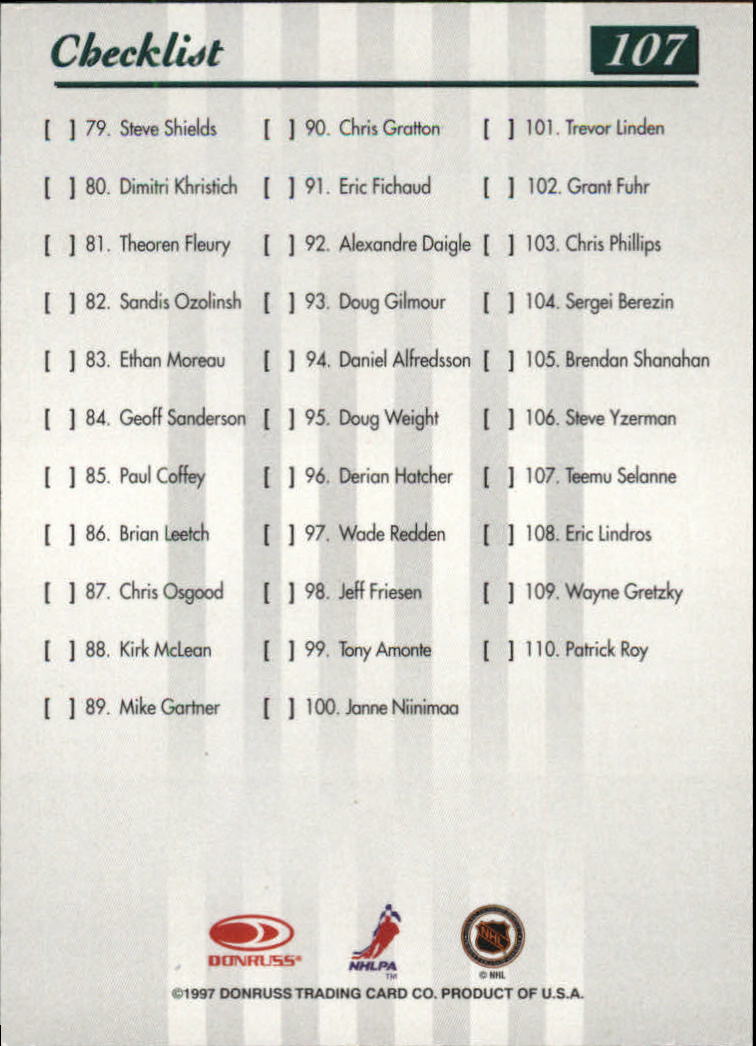 1997-98 Studio Press Proofs Silver #107 Teemu Selanne CL (79-110) back image
