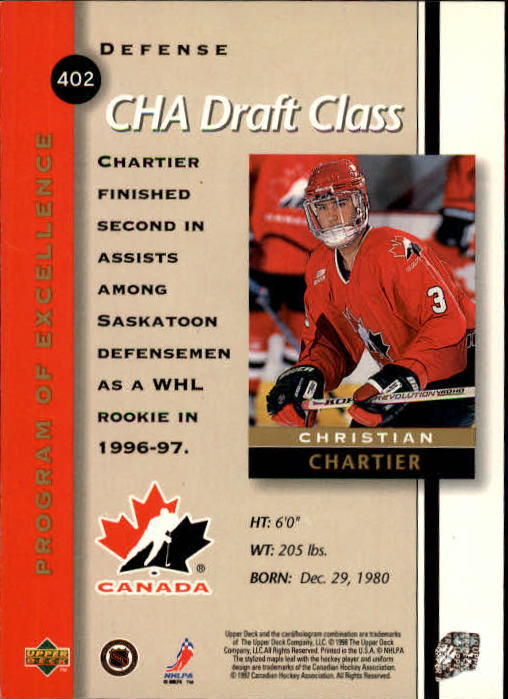 1997-98 Upper Deck #402 Christian Chartier RC back image