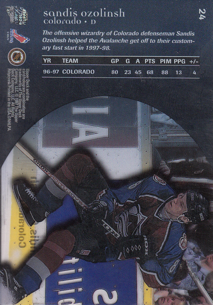 1997-98 Upper Deck Ice #24 Sandis Ozolinsh back image