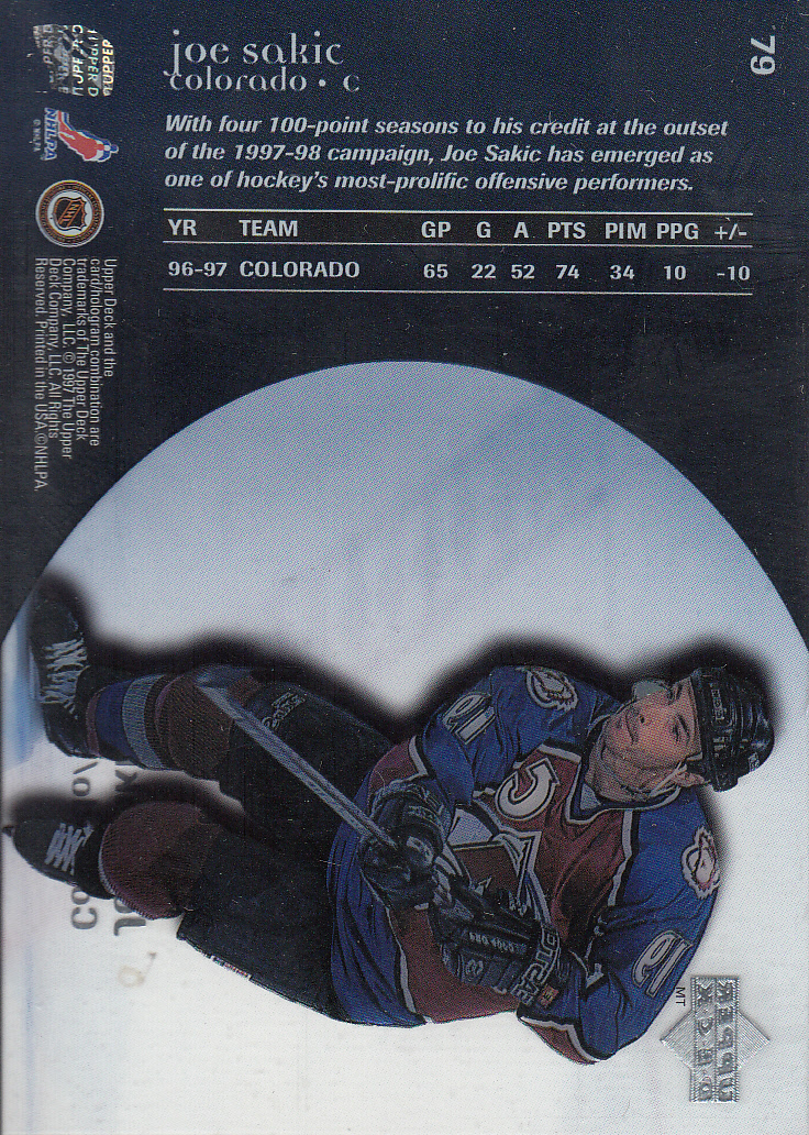 1997-98 Upper Deck Ice #79 Joe Sakic back image