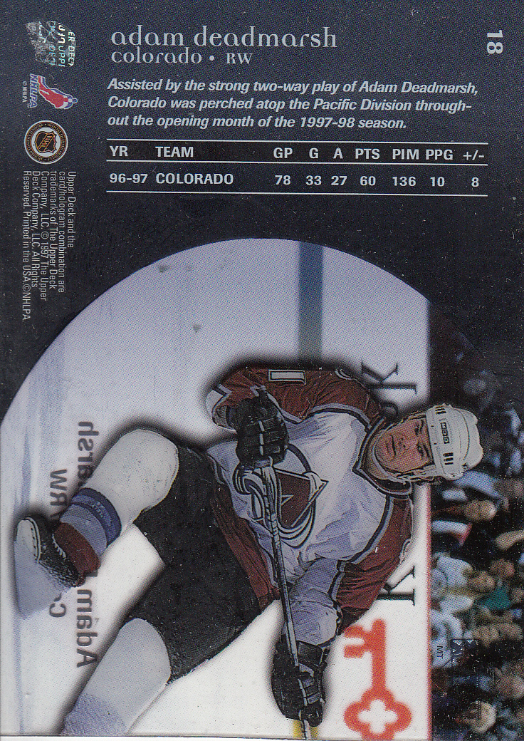1997-98 Upper Deck Ice Parallel #18 Adam Deadmarsh back image