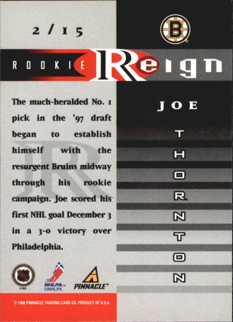 1997-98 Zenith Rookie Reign #2 Joe Thornton back image