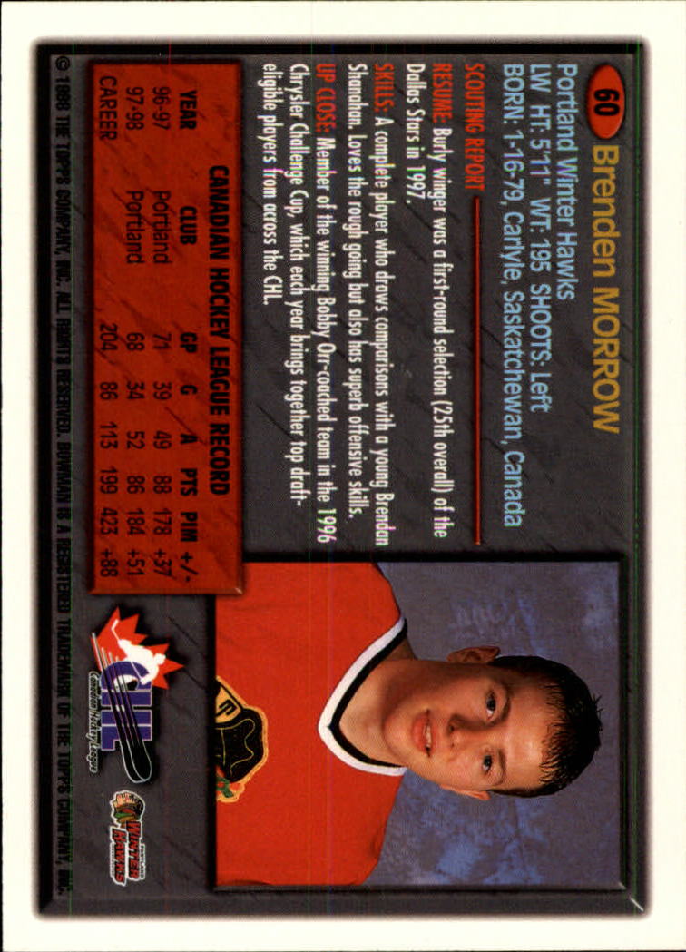1998 Bowman CHL #60 Brenden Morrow back image