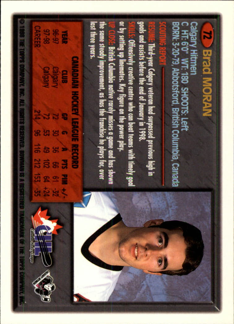 1998 Bowman CHL #72 Brad Moran back image