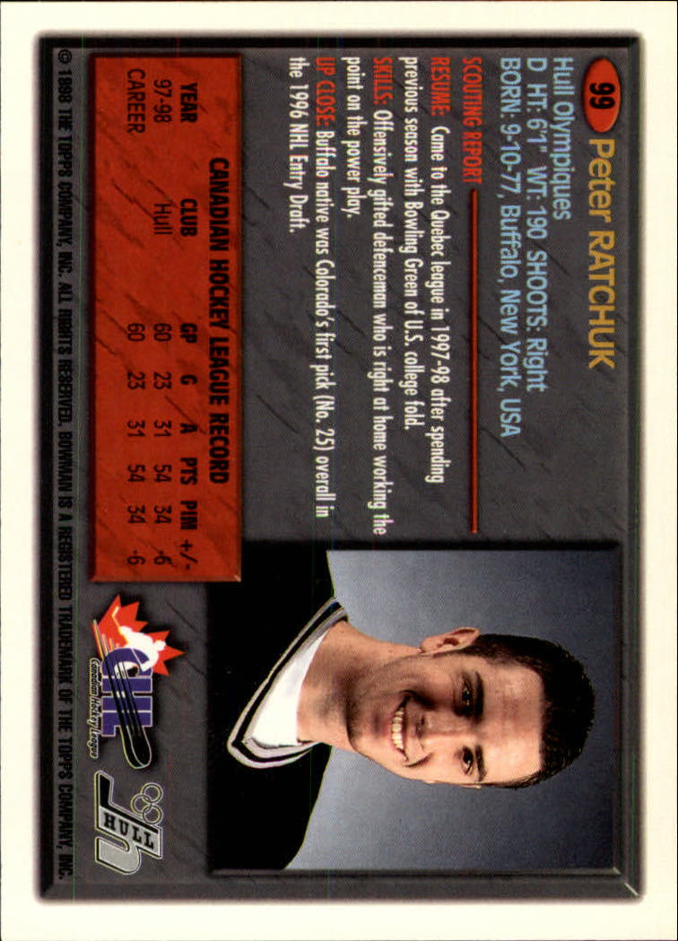 1998 Bowman CHL #99 Peter Ratchuk back image
