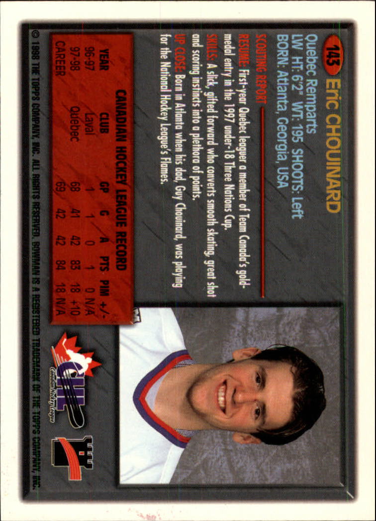 1998 Bowman CHL #143 Eric Chouinard back image