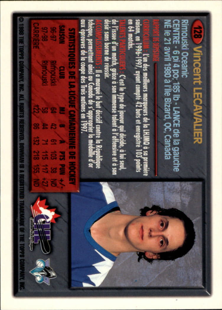 1998 Bowman CHL OPC International #128 Vincent Lecavalier back image