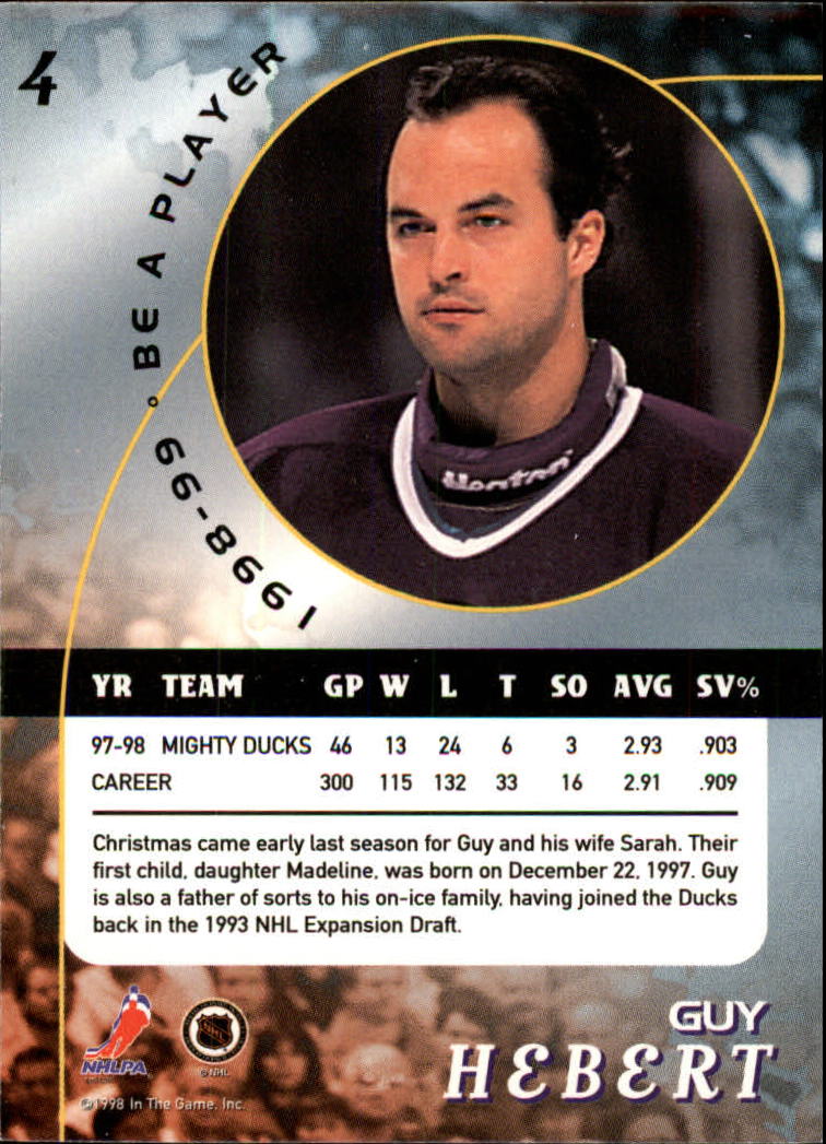 1998-99 Be A Player #4 Guy Hebert back image