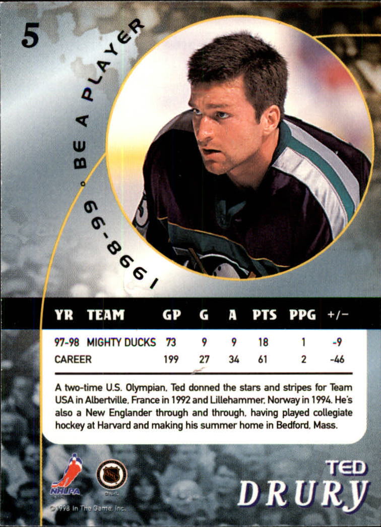 1998-99 Be A Player #5 Ted Drury back image