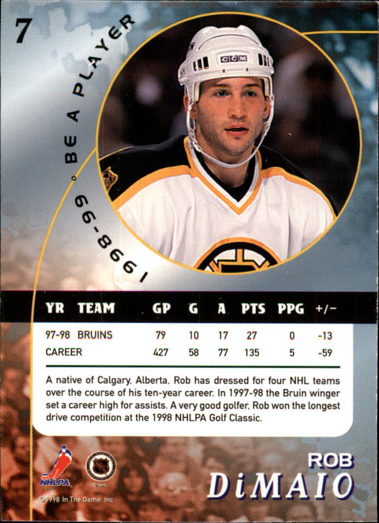 1998-99 Be A Player #7 Rob Dimaio back image