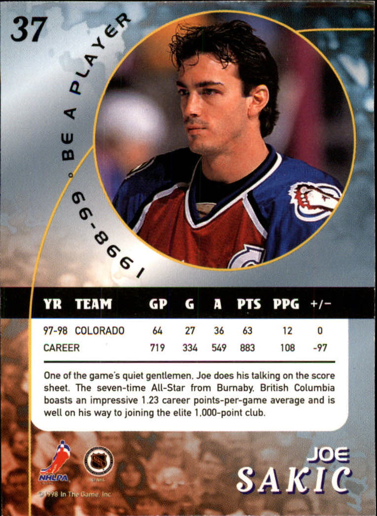 1998-99 Be A Player #37 Joe Sakic back image
