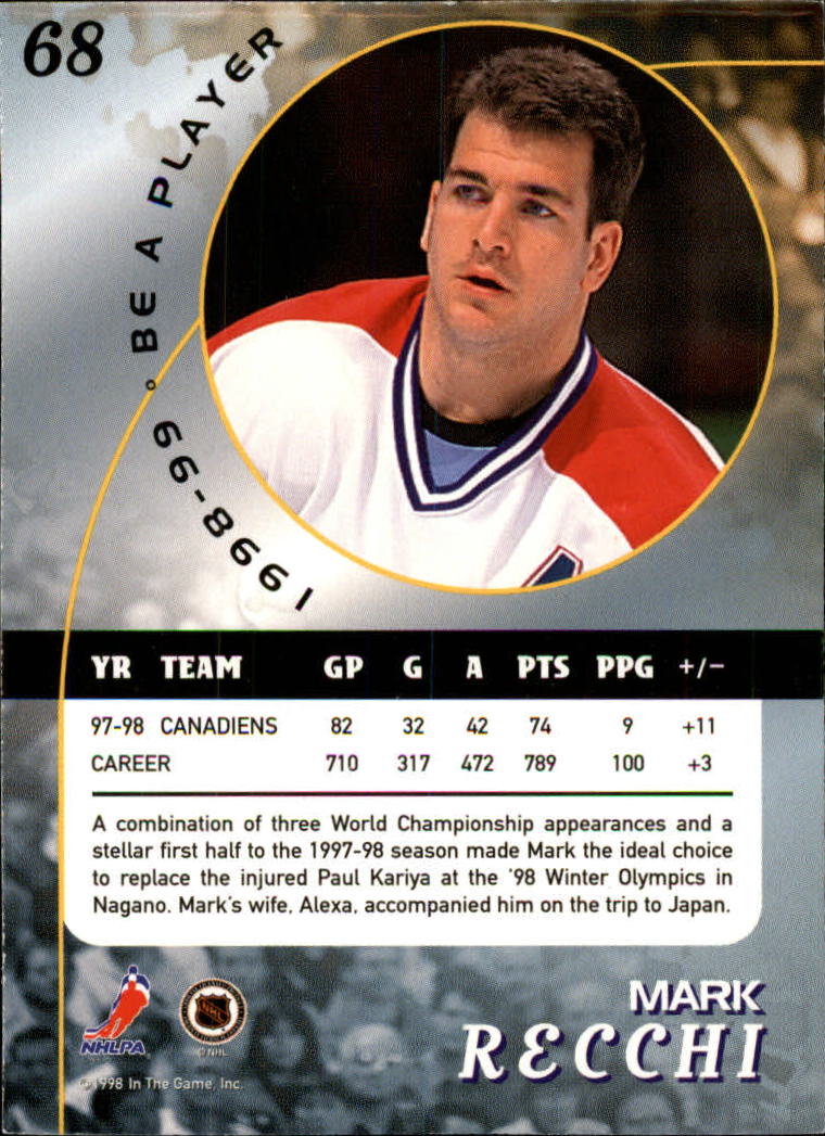 1998-99 Be A Player #68 Mark Recchi back image
