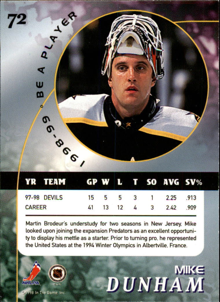 1998-99 Be A Player #72 Mike Dunham back image
