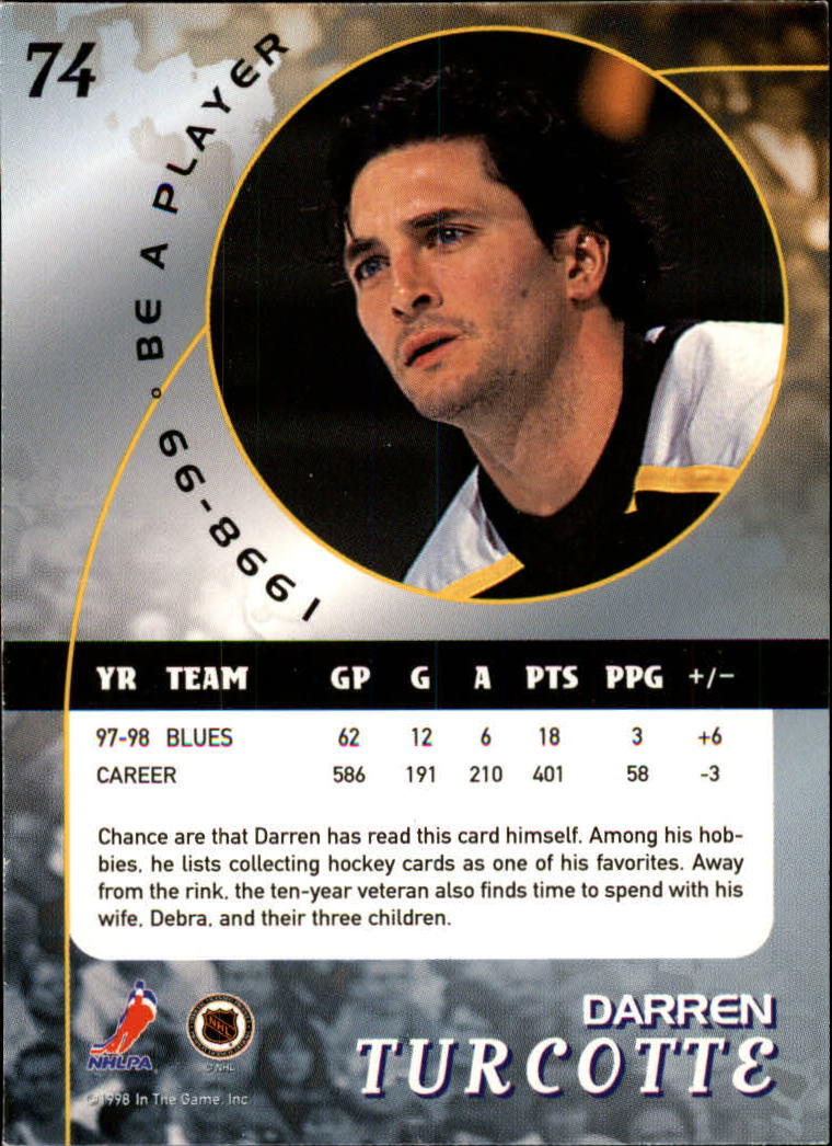 1998-99 Be A Player #74 Darren Turcotte back image