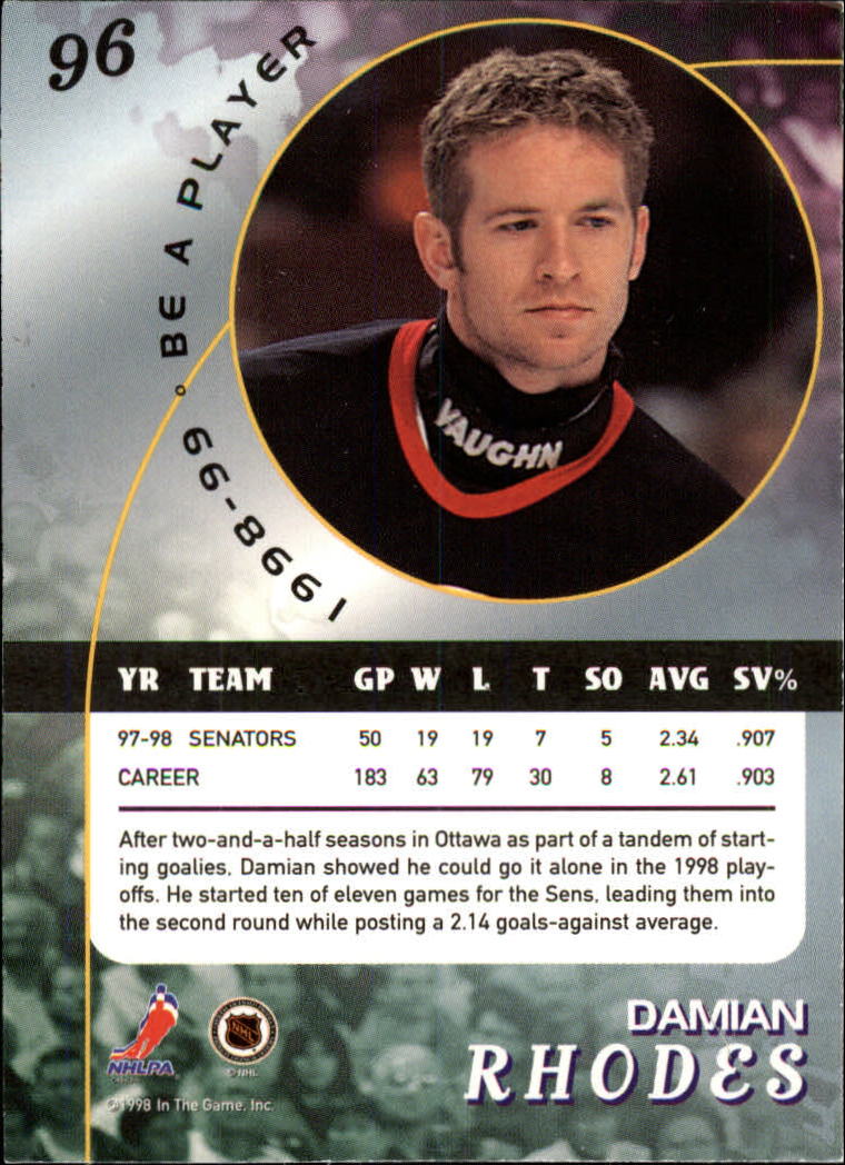 1998-99 Be A Player #96 Damian Rhodes back image
