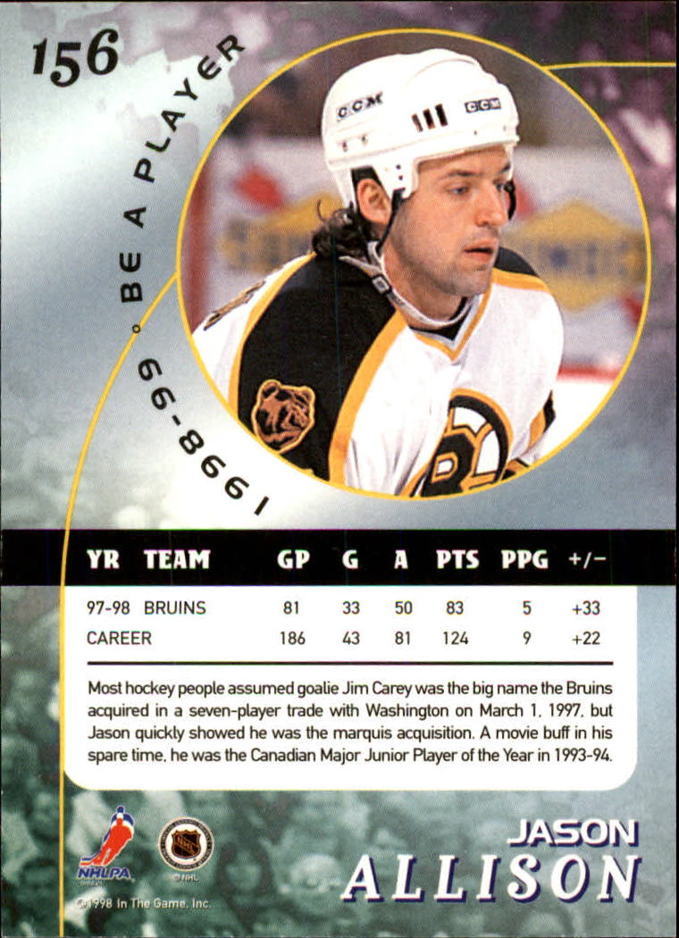 1998-99 Be A Player #156 Jason Allison back image