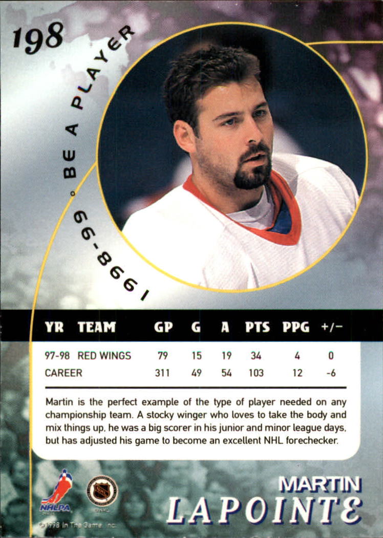 1998-99 Be A Player #198 Martin Lapointe back image