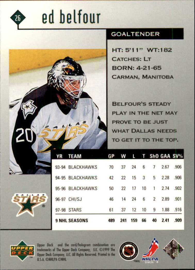 1998-99 Black Diamond #26 Ed Belfour back image