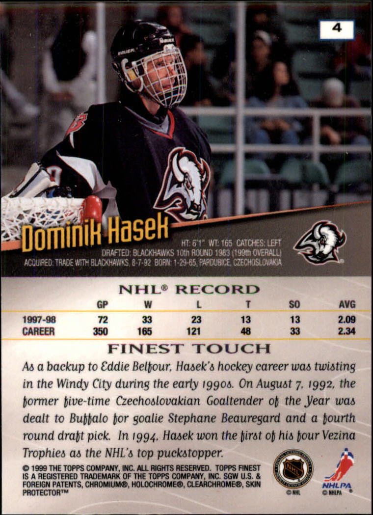 1998-99 Finest #4 Dominik Hasek back image