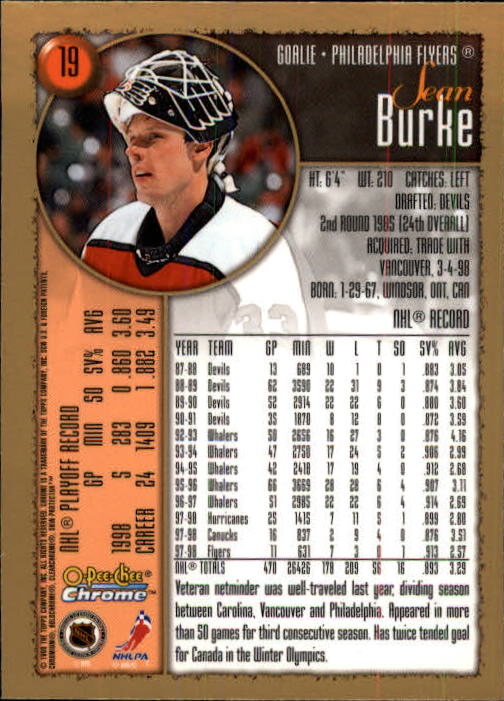 1998-99 O-Pee-Chee Chrome #19 Sean Burke back image