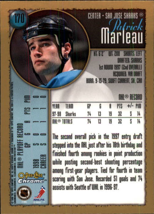 1998-99 O-Pee-Chee Chrome #170 Patrick Marleau back image