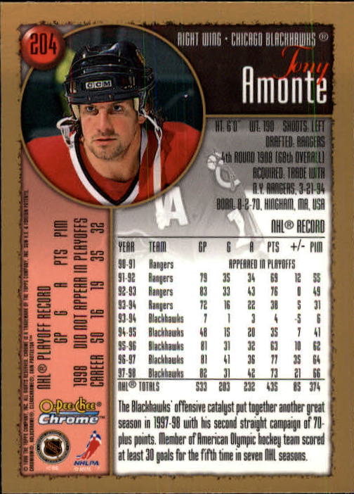 1998-99 O-Pee-Chee Chrome #204 Tony Amonte back image